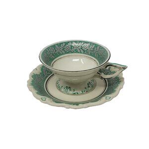 Seltmann Weiden Vintage Cup & Saucer | 1920s-40s | Silver Floral & Green